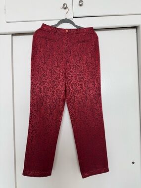 Katin Burgundy Brocade Straight-Leg Trousers
